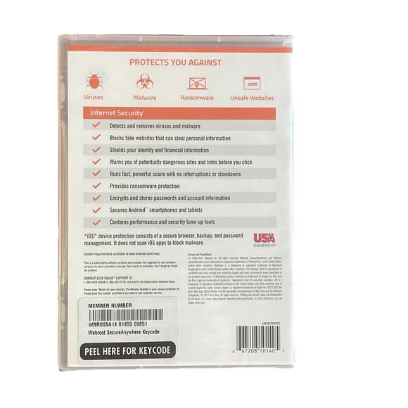 Webroot Internet Security with Antivirus 3 Devices PC Mac and Mobile New Sealed - Picture 2 of 8
